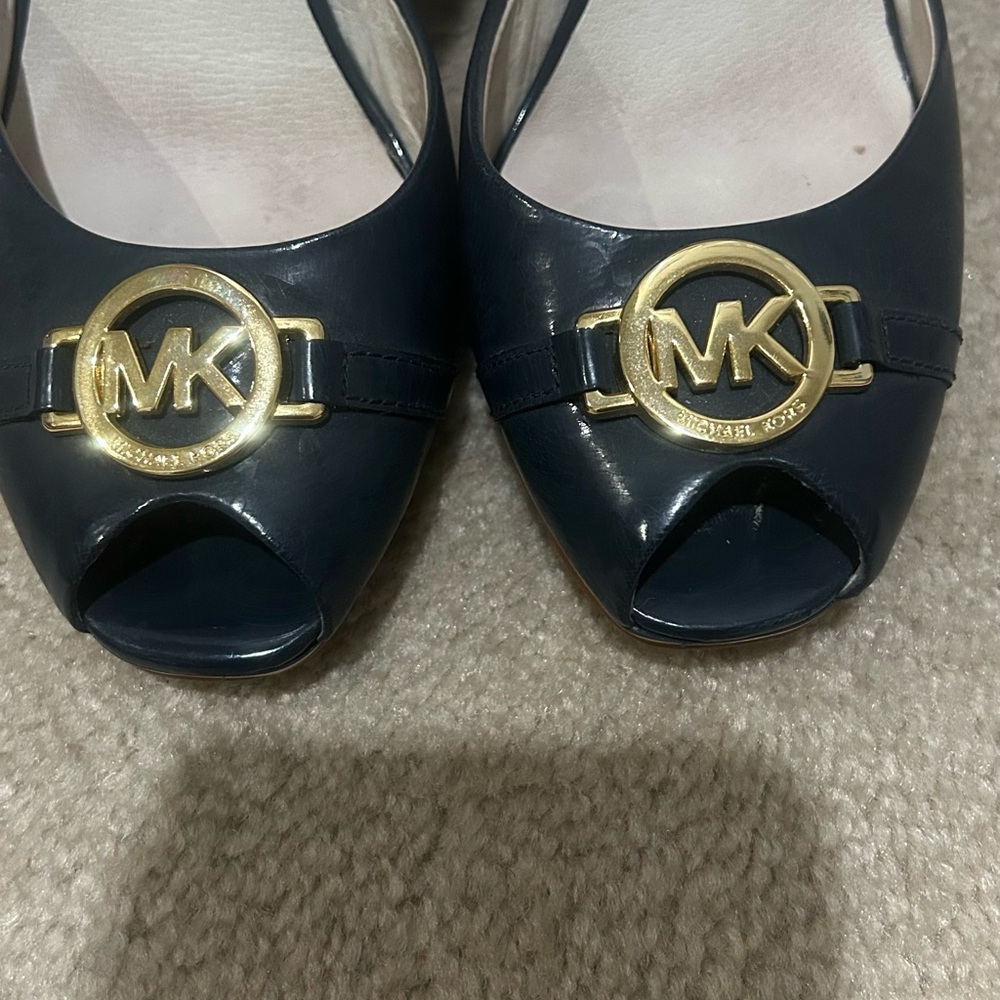 Michael Kors Navy and Gold Peep-Toe Heels - Picture 3 of 5